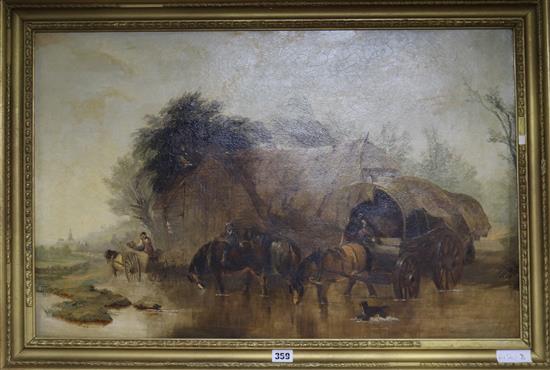 19th century English School Crossing the Brook 18.5 x 29in.